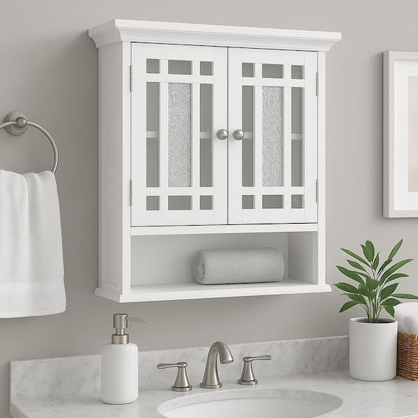 Windsor 22 in. W x 24 in. H Bathroom Wall Cabinet with Mosaic Glass in White