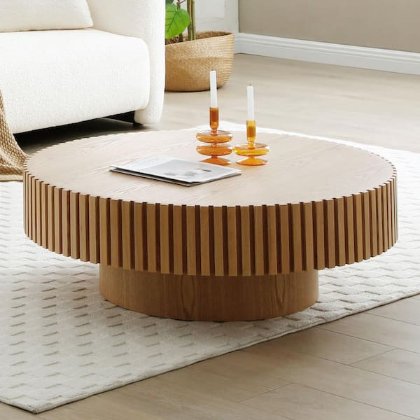 Unbranded 31.49 in. Natural Round Wood Nesting Coffee Table for Apartment, Modern Living Room Coffee Table with Sturdy Pedestal