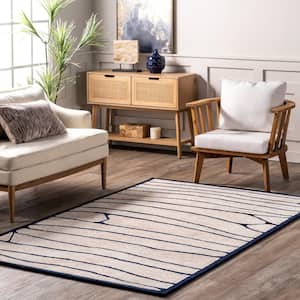 Ivory 5 ft. x 8 ft. Addie Abstract Striped Wool Area Rug