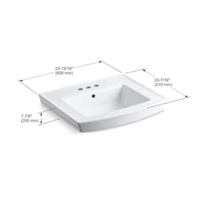 Archer 24 In. Vitreous China Pedestal Sink Basin Only in Thunder Gray with Overflow Drain