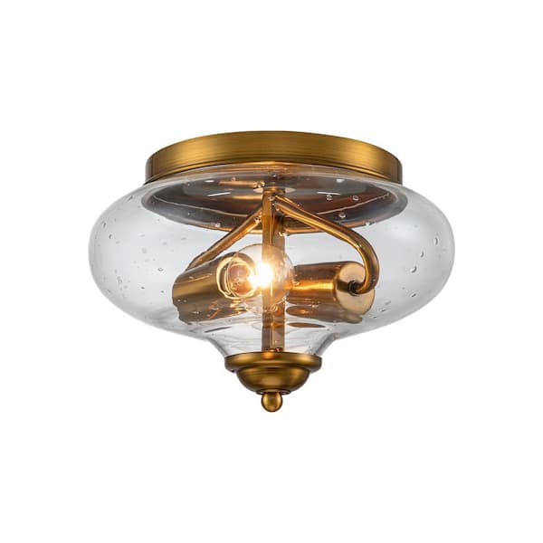 EDISLIVE Razia 9.8 in. 2-Light Gold Clear Seed Glass Flush Mount Light