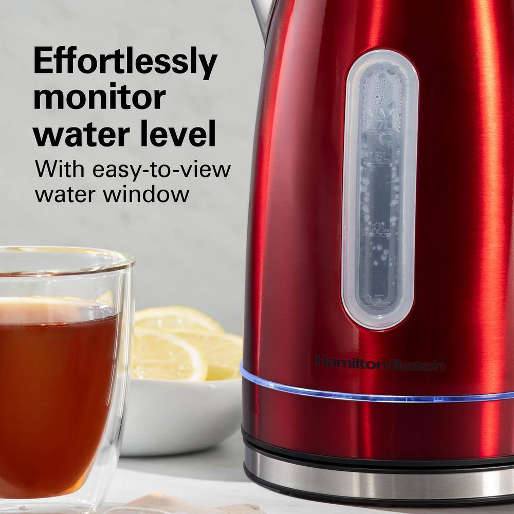 Red Stainless Steel Electric Kettle with LED Light Ring