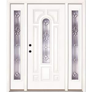 59.5 in.x81.625 in. Medina Zinc Center Arch Lite Unfinished Smooth Right-Hand Fiberglass Prehung Front Door w/Sidelites