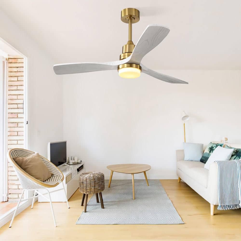 52 in. Gray Smart Ceiling Fans with Lights and Remote Control, 5 Blades Noiseless Ceiling Fan for Indoor Bedroom Patio price history on PriceWatchPro