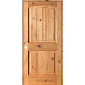 28 in. x 80 in. Knotty Alder 2 Panel Right-Hand Arch Top V-Groove Clear Stain Solid Wood Single Prehung Interior Door