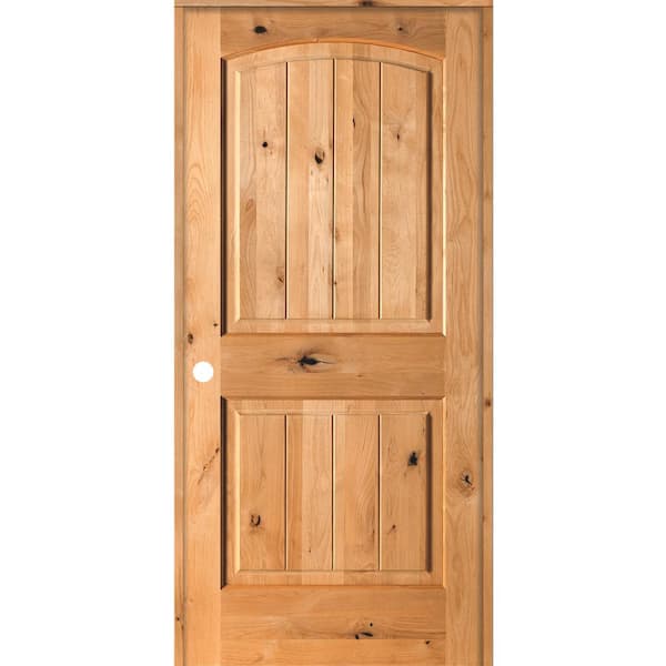 Emoh 28 In. X 80 In. Knotty Alder 2 Panel Right-hand Arch Top V-groove 