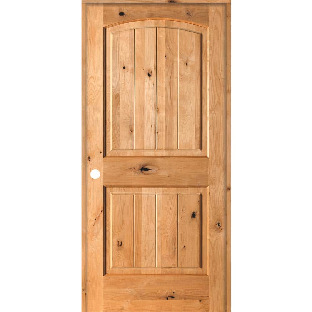 24 in. x 80 in. Knotty Alder 2 Panel Right-Hand Arch Top V-Groove Clear Stain Solid Wood Single Prehung Interior Door price history on PriceWatchPro