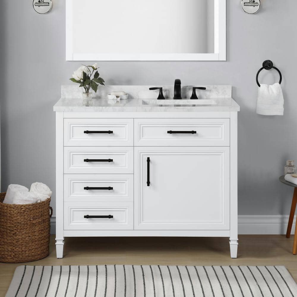 Home Decorators Collection Aiken 42 in. W x 22 in. D x 34 in. H Single Sink Bath Vanity in White with White Engineered Marble Top -  Aiken 42W