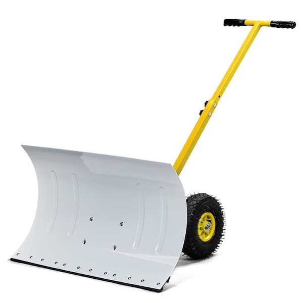 40 in. Metal Yellow Handle Steel Snow Shovel with Wheels Adjustable Angle