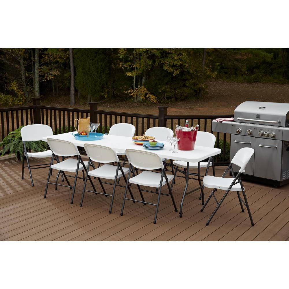 White Speckle Plastic Folding Chairs with Black Steel Legs, 4-Pack
