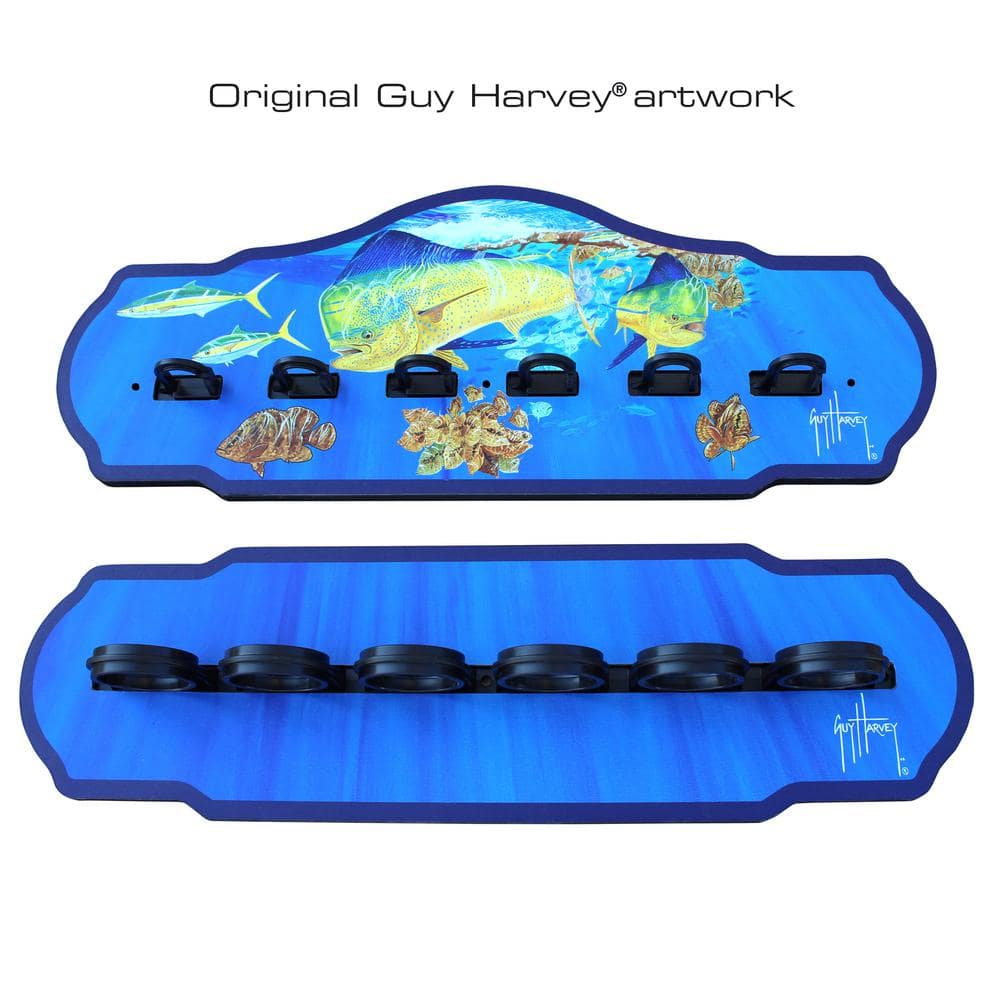 Guy Harvey Blue and Yellow Wall-Mounted Fishing Rod Rack