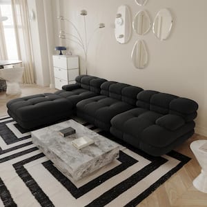 109 in. Armless 4-piece Flannel Velvet Deep Seat Modular Sectional Sofa with Movable Ottoman in. Black