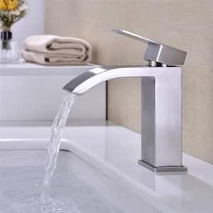 Special Spout Single Handle Single Hole Bathroom Faucet in Brushed Nickel for Basins Sinks