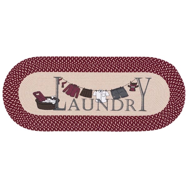 Braided Posters Beige/Burgundy Red 2 ft. x 4 ft. Machine Washable Laundry Poles Oval Runner Rug