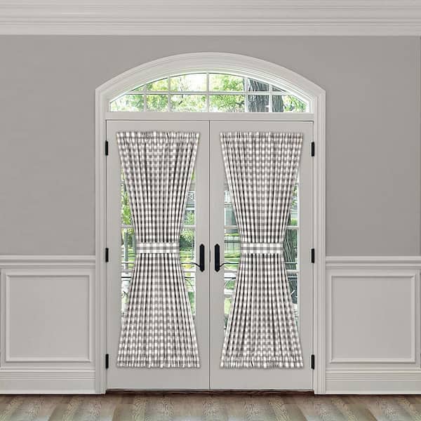 Buffalo Check 54 in. W x 72 in. L Polyester/Cotton Light Filtering Door Panel and Tieback in Grey