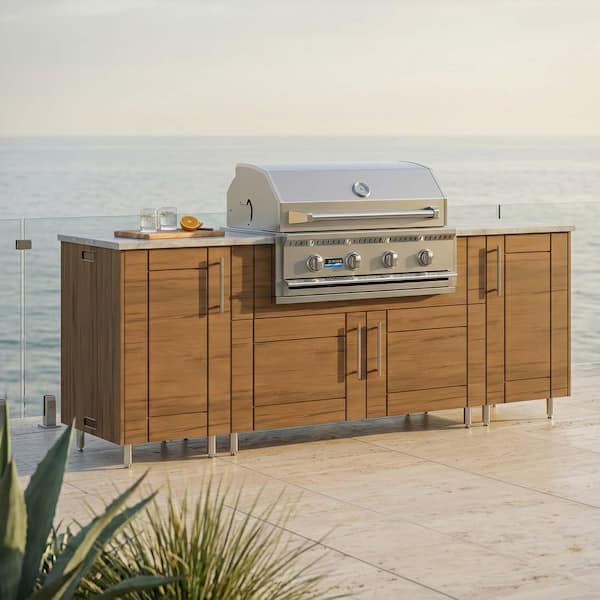 Golden Sky 86.5 in. W 4-Burner Propane Grill Island in Sanibel Teak Brown with Propane Cabinet