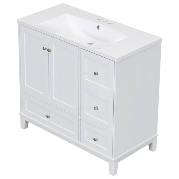 Polibi 36 Modern Bathroom Vanity with USB Charging, Two Doors and Three  Drawers Bathroom Storage Vanity Cabinet, Small Bathroom Vanity Cabinet with