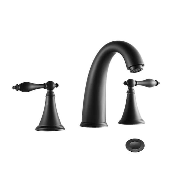 Unbranded 8 in. Widespread 2-Handle Bathroom Faucet With Pop-up Drain Assembly in Matte Black