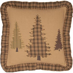 Cedar Ridge Tan Green Brown Tree Applique 18 in. x 18 in. Pillow