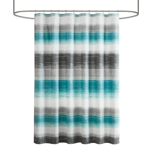 MADISON PARK ESSENTIALS Barret 72 in. W x 72 in. L Polyester in Aqua/Grey Shower Curtain