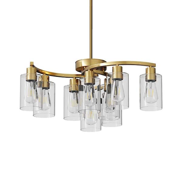 29.5" 9-Light Gold Modern Chandelier Height-Adjustable Hanging Light Fixtures for Kitchen Island, Living Room with