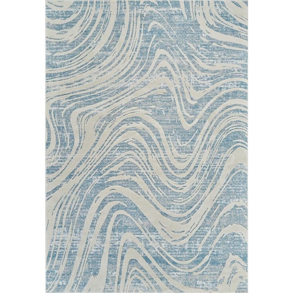 Nomad Blue Beige 5 ft. x 8 ft. Coastal Abstract Indoor Area Rug