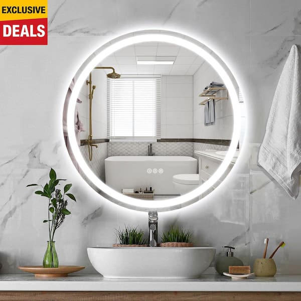 32 in. W x 32 in. H Round Frameless LED Lighted Anti-Fog Modern Wall Bathroom Vanity Mirror in Tempered Glass