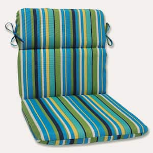 Stripe Outdoor/Indoor 21 in W x 3 in H Deep Seat, 1-Piece Chair Cushion with Round Corners in Blue/Green Topanga