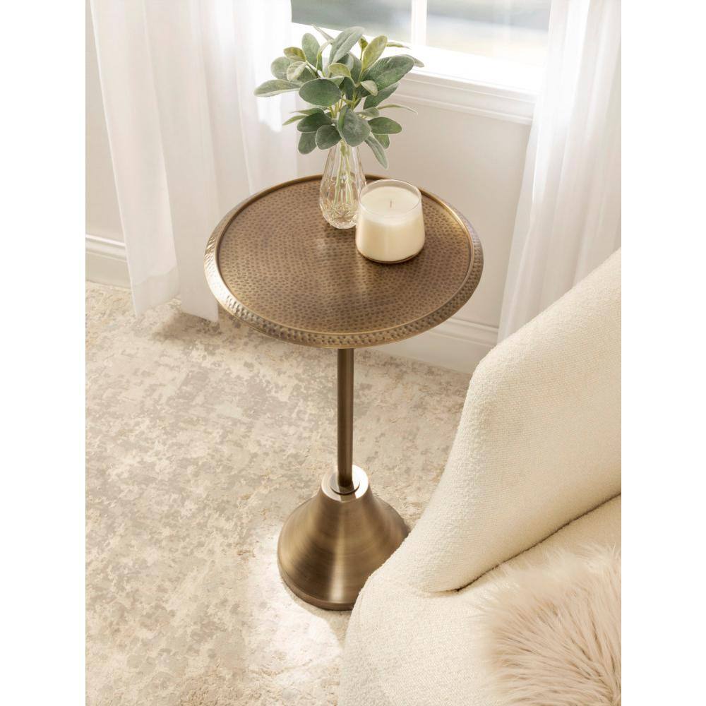 Sanzo Gold Round Hammered Metal Side Table