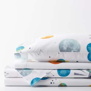 Space Travel 3-Piece Multicolored Graphic 200-Thread Count Cotton Percale Twin Sheet Set