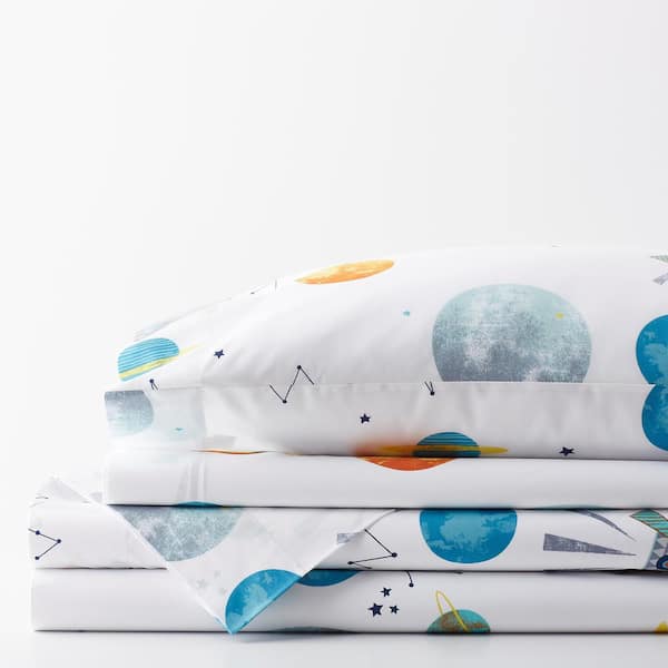 The Company Store Space Travel 3-Piece Multicolored Graphic 200-Thread Count Cotton Percale Twin Sheet Set