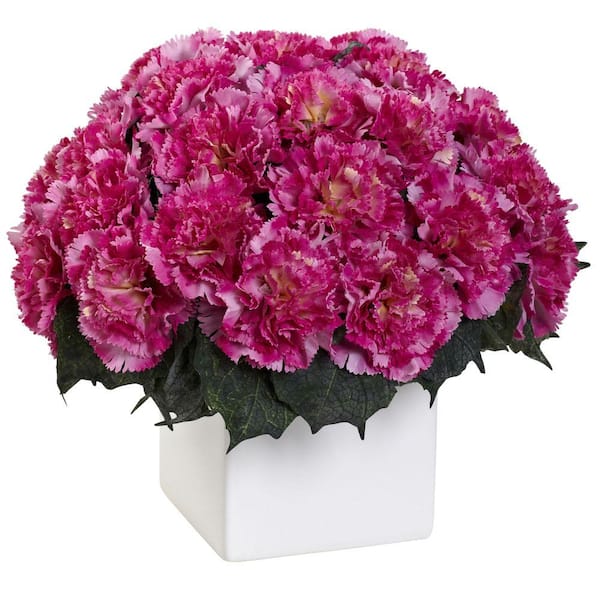 Nearly Natural Carnation Artificial Arrangement with Vase