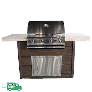 6 ft. 4-Burner Propane Grill Synthetic Wood and Granite Countertop Grill Island with in Stainless Steel
