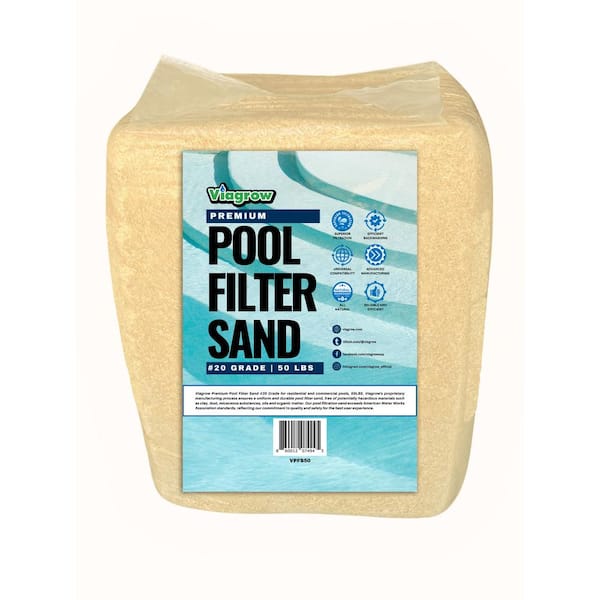 Viagrow 50 lbs. Bag Premium Pool Sand Filter #20 Grade for Residential and Commercial Pools 14" x 24" 6" 12 sq. ft. Pallet of 56