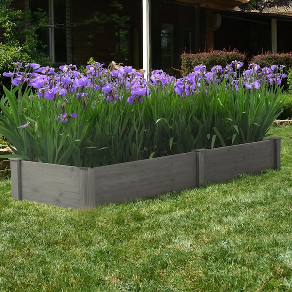 10 in. x 28 in. x 96 in. Gray Over Ground Wooden Raised Garden Bed Large  Long Planter Box for Outdoor Tool-Free Assembly