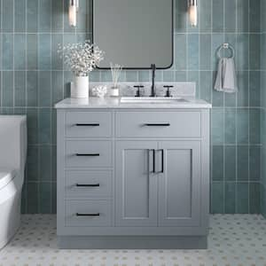 Hepburn 37 in. W x 22 in. D x 35.25 in. H Bath Vanity in Grey with Carrara Marble Vanity Top in White with White Basin