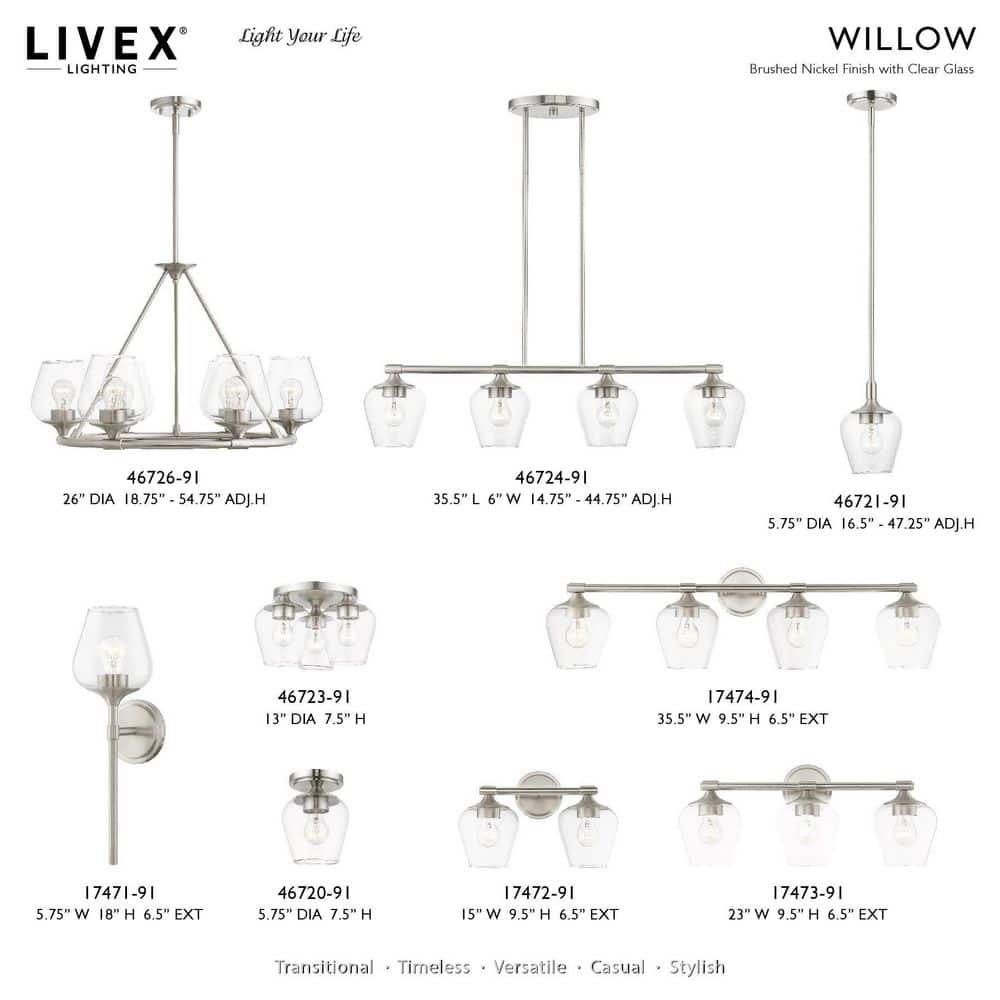Willow Brushed Nickel 1-Light Indoor/Outdoor Flush Mount with Clear Glass