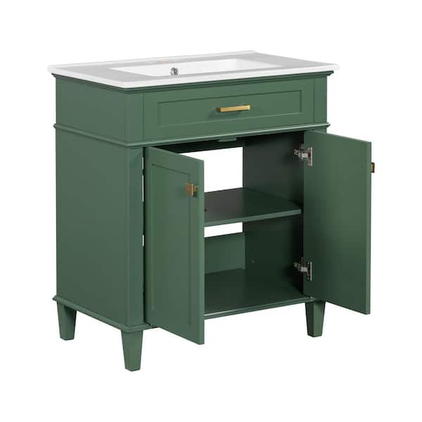 COWLOWN 30 in. W x 18 in. D x 33.94 in. H Bathroom Green Linen Cabinet