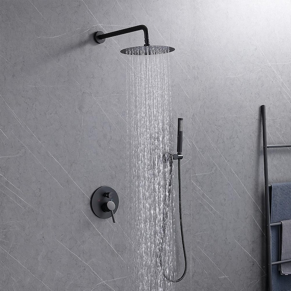 Satico 2-Handle 2-Spray Rain Shower Faucet and Hand Shower Combo Kit with Round Shower Head in Matte Black (Valve Included)