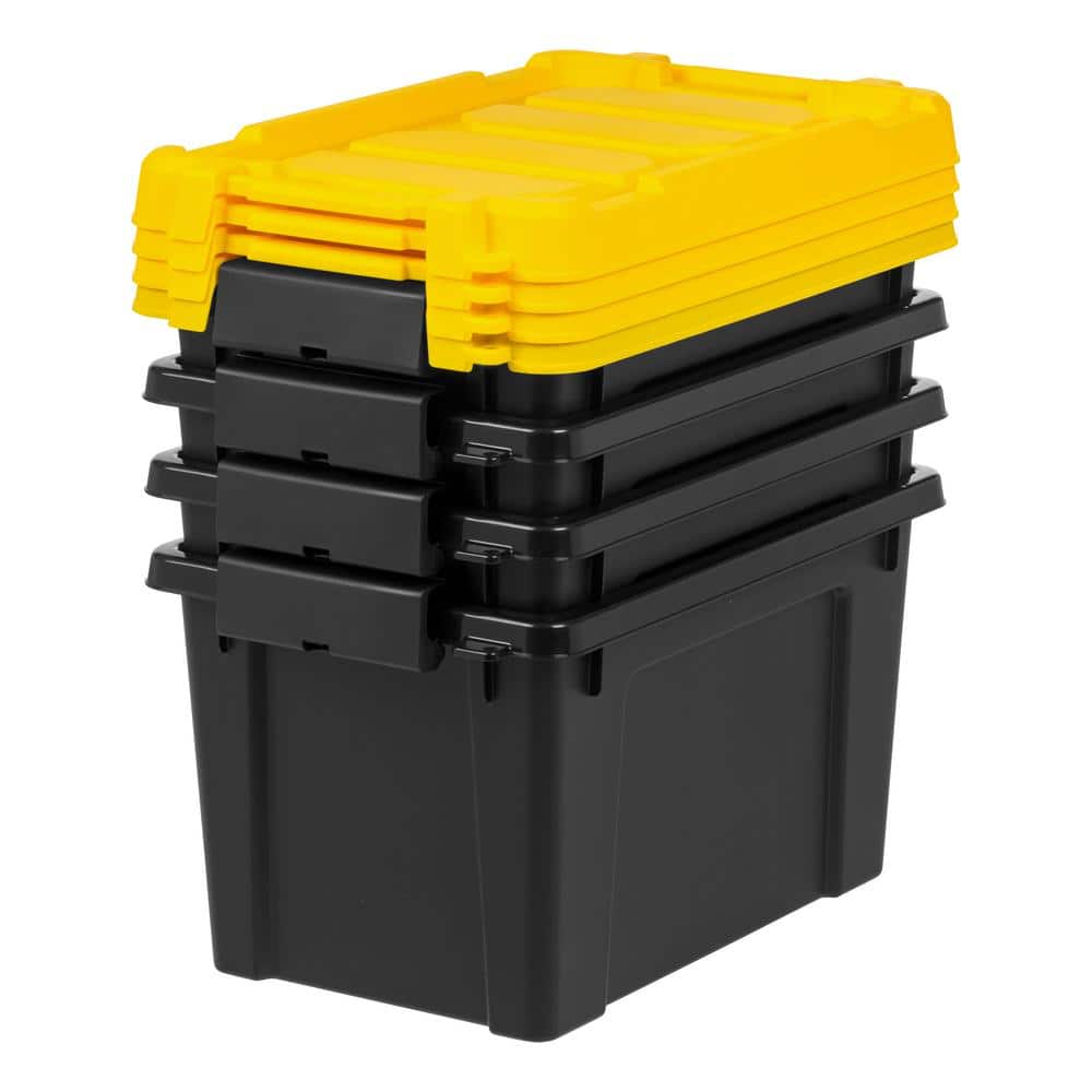 Heavy-Duty Black and Yellow Stackable Plastic Storage Totes