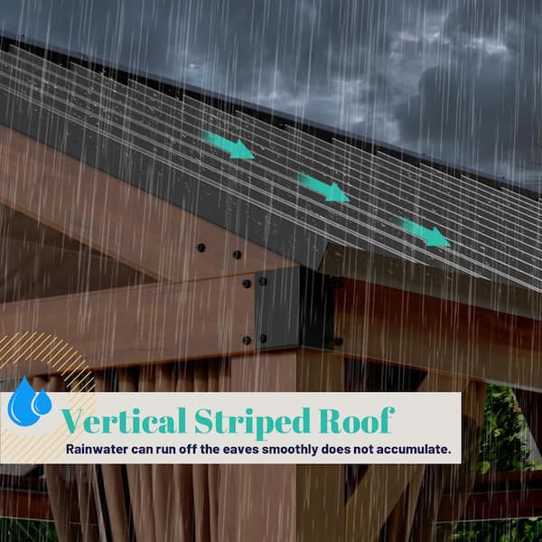 Clihome 10 ft. x 12 ft. Wood Grain Galvanized Steel Roof Gazebo