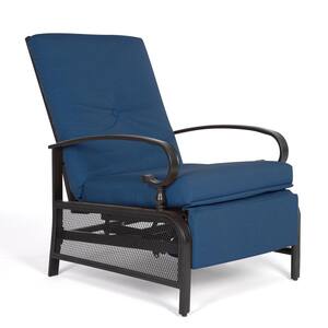 Outdoor Patio Recliner Chair Metal Sofa Chair, Adjustable Lounge Chair Outdoor Furniture with 5" Removable Cushion Blue