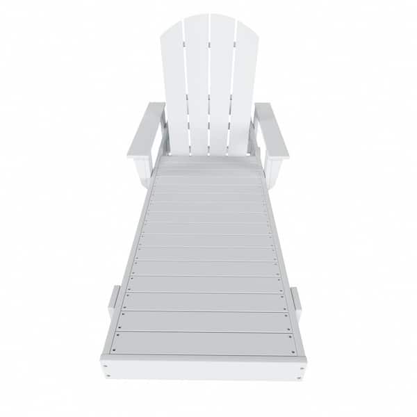 Laguna White HDPE Plastic Outdoor Adjustable Backrest Classic Adirondack Chaise Lounger With Arms And Wheels