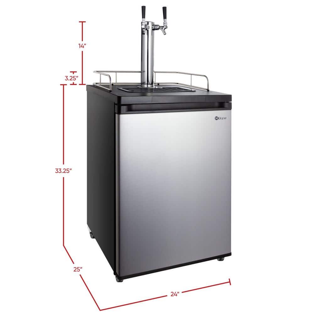 Stainless Steel Dual Tap Freestanding Kegerator with Adjustable Temperature