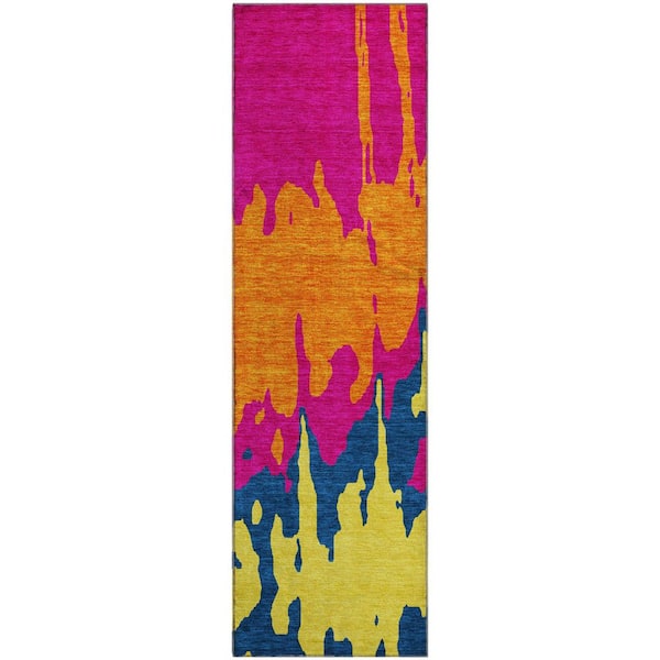 Mayfield Premium Machine Washable Abstract AMF961 Pink 2 ft. 3 in. x 7 ft. 6 in. Runner Rug