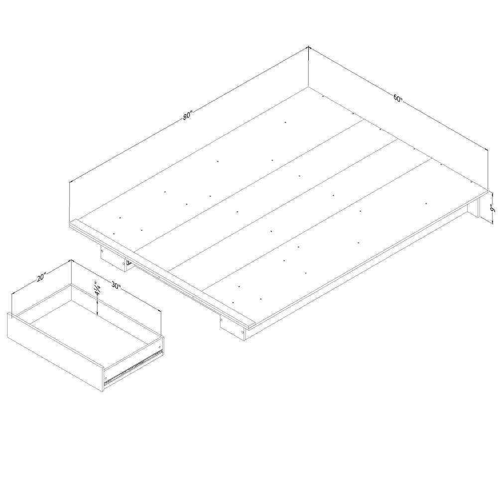 Queen Natural Walnut Wood Platform Bed with Storage Drawer