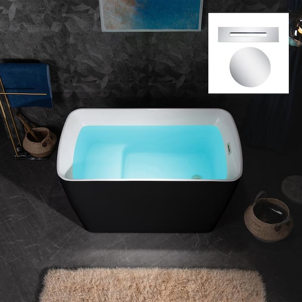 WOODBRIDGE Cube 48 in. x 27.5 in. Acrylic Flat Bottom Soaking Bathtub with Reversible Drain in Black with Polished Chrome