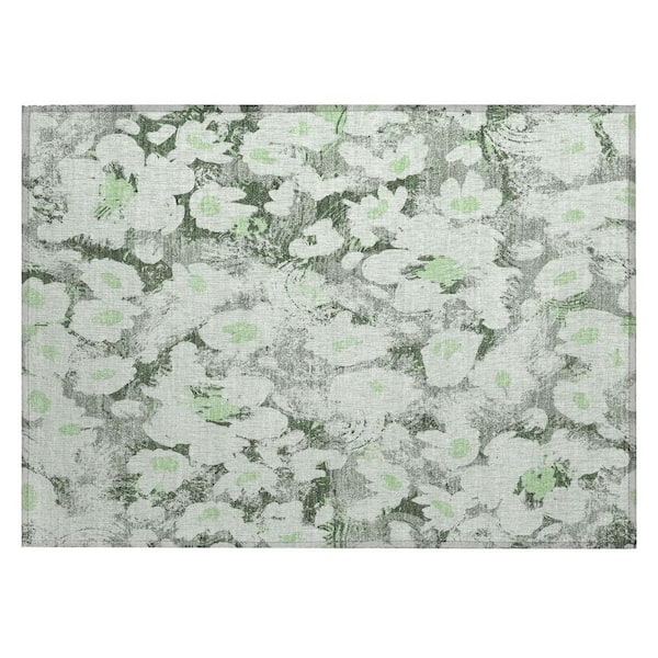 Artichoke Green 2 ft. x 3 ft. Woven Floral Polyester Rectangle Indoor/Outdoor Area Rug