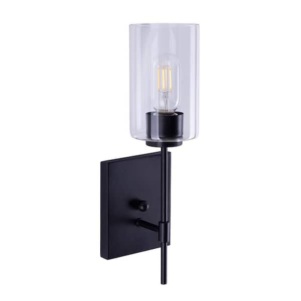 Faye 1-Light Black Wall Sconce Vanity Light with Clear Glass