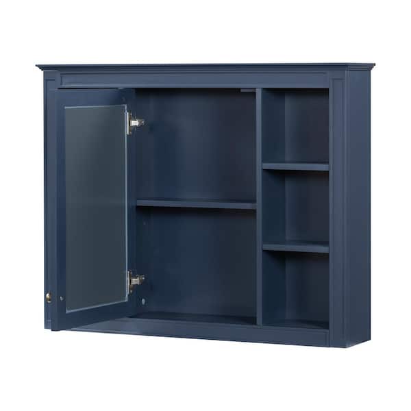 HOMEIBRO 35.03 in. W x 27.5 in. H Blue Rectangular Wood Medicine Cabinet with Mirror